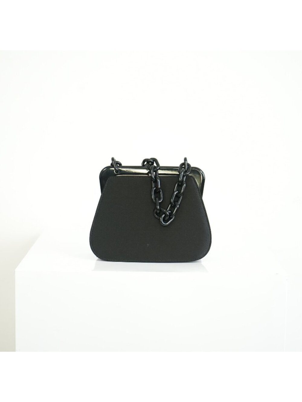 Prada Black Satin Plastic Chain Kiss Lock Shoulder Bag Vintage
